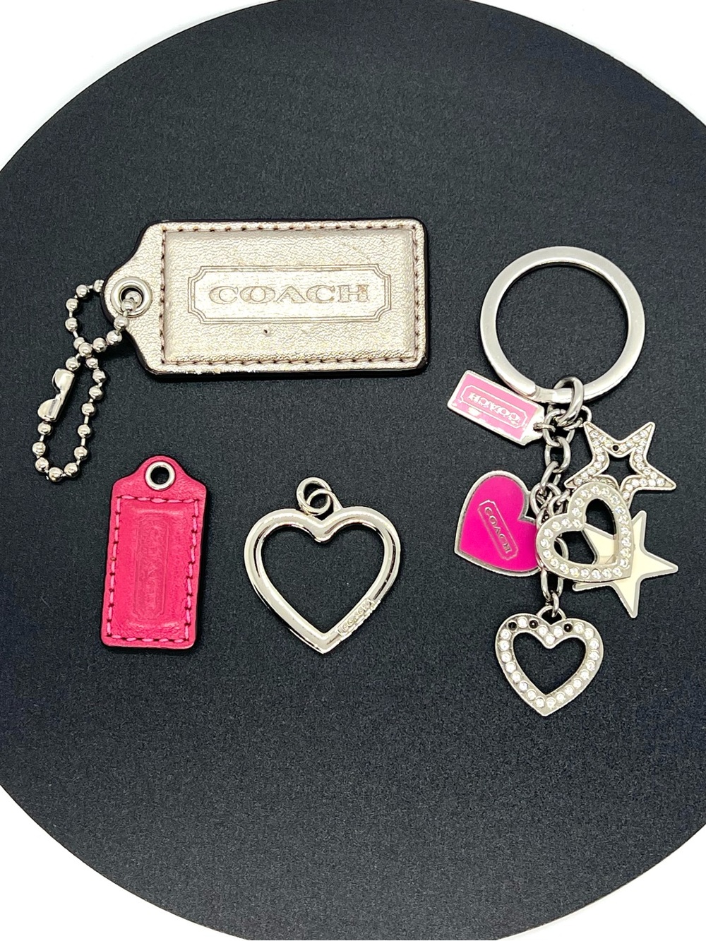 Vintage Y2K Coach Multi Charm Keychain Hangtag Set Hearts Stars Pink